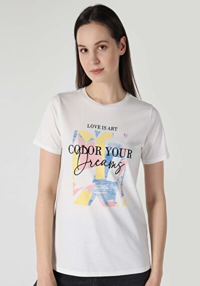 Afficher les détails de T-shirt À Manches Courtes Blanc Regular Fit  Femme