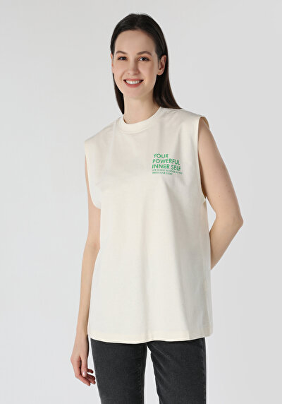 Image de T-shirt À Manches Courtes Ecru Regular Fit Femme