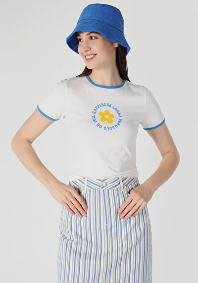 Image de T-shirt À Manches Courtes Blanc Slim Fit  Femme