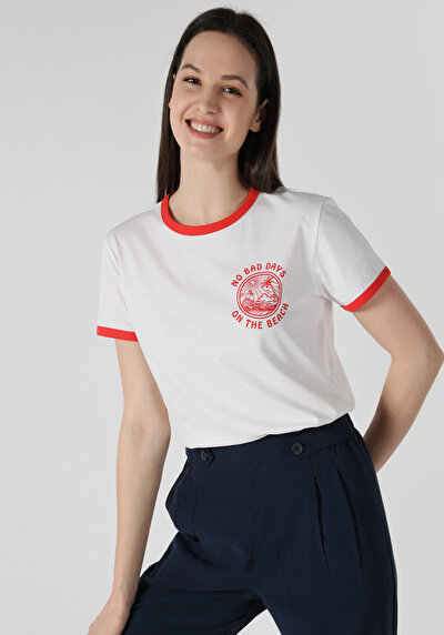 Image de T-shirt À Manches Courtes Blanc Regular Fit  Femme