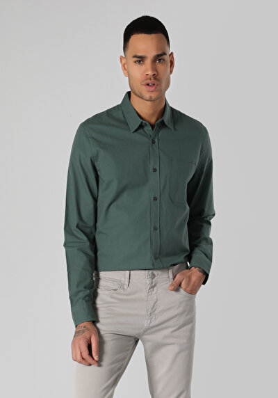 Image de Chemise À Manches Longues Vert Slim Fit Homme