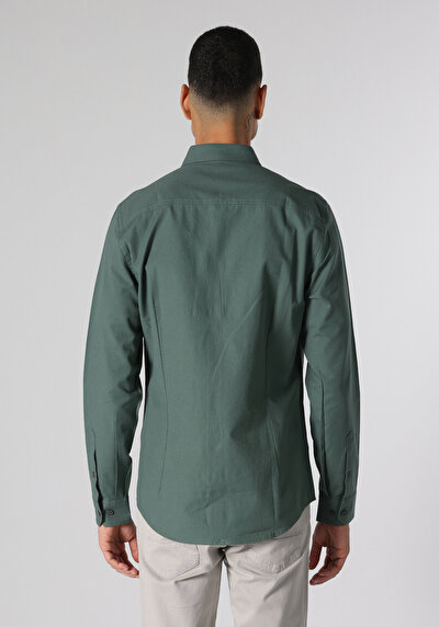 Image de Chemise À Manches Longues Vert Slim Fit Homme