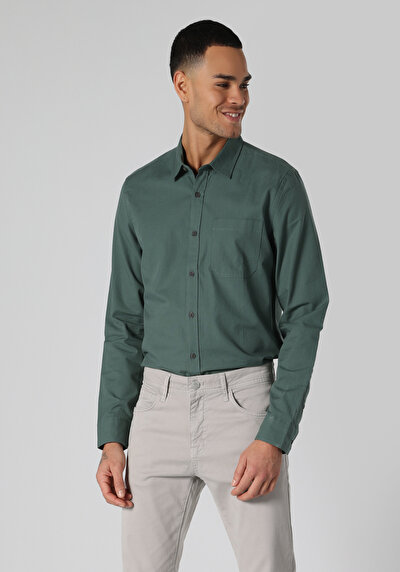Image de Chemise À Manches Longues Vert Slim Fit   Homme