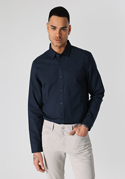 Image de Chemise À Manches Longues Marine Slim Fit Homme