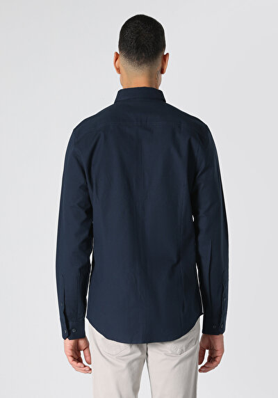 Image de Chemise À Manches Longues Marine Slim Fit Homme