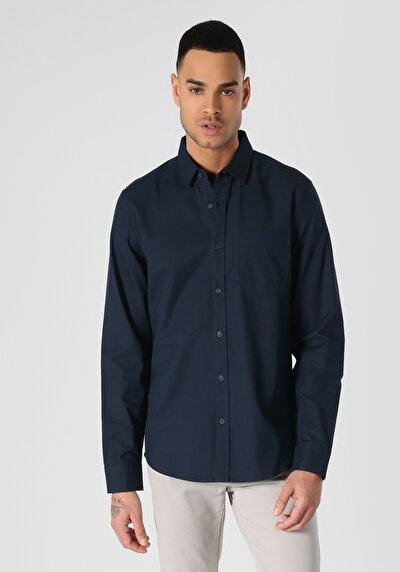 Image de Chemise À Manches Longues Marine Slim Fit   Homme