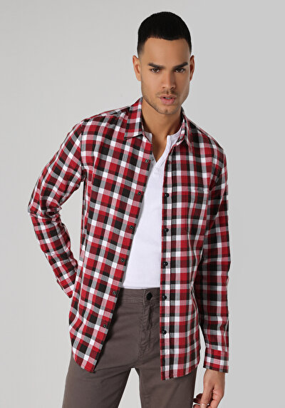 Image de Chemise À Manches Longues Rouge Slim Fit   Homme