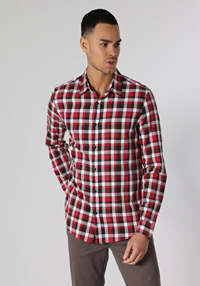 Image de Chemise À Manches Longues Rouge Slim Fit   Homme