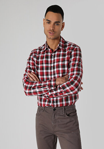 Image de Chemise À Manches Longues Rouge Slim Fit   Homme