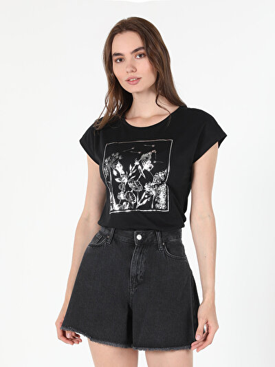 Image de T-shirt À Manches Courtes Noir Regular Fit  Femme