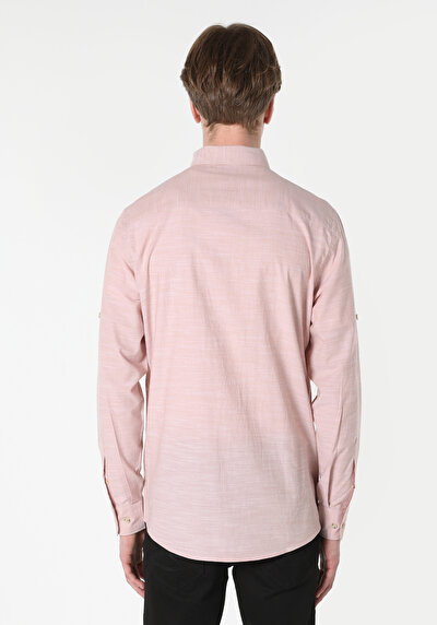 Image de Chemise À Manches Longues Rose Regular Fit Droit Popeline Homme