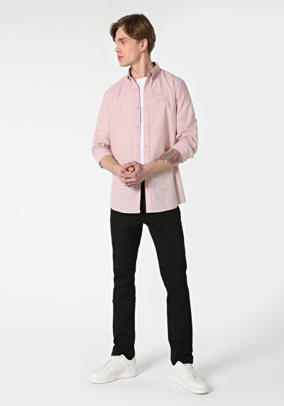Image de Chemise À Manches Longues Rose Regular Fit Droit Popeline Homme