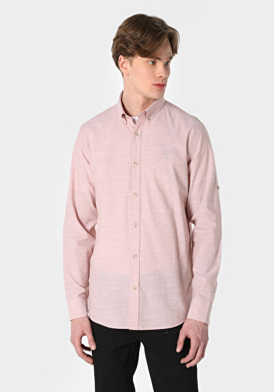 Image de Chemise À Manches Longues Rose Regular Fit Droit Popeline Homme