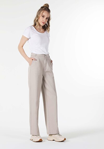 Image de Pantalon Beige Wide Leg En Baggy Femme