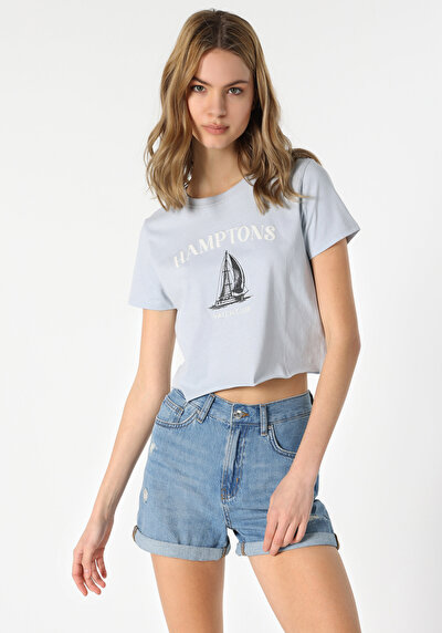 Image de T-shirt À Manches Courtes Bleu Regular Fit Femme
