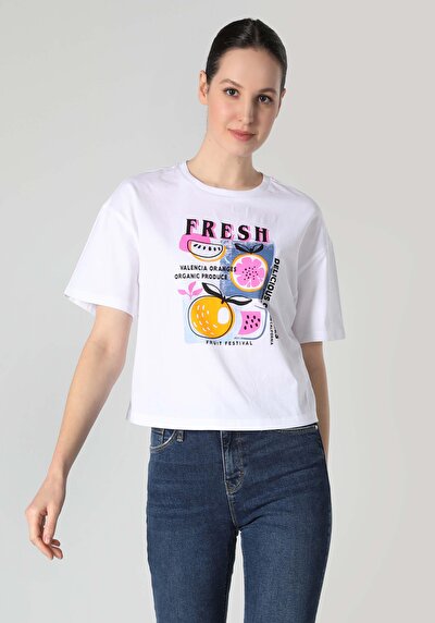 Afficher les détails de T-shirt À Manches Courtes Blanc Regular Fit  Femme
