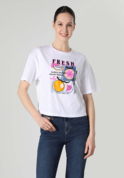 Afficher les détails de T-shirt À Manches Courtes Blanc Regular Fit  Femme