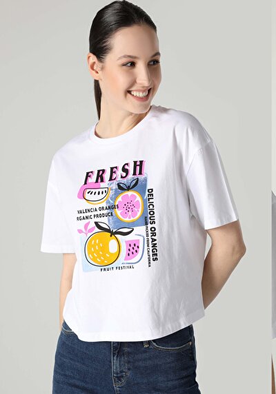 Afficher les détails de T-shirt À Manches Courtes Blanc Regular Fit  Femme