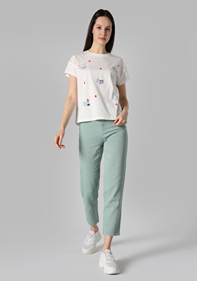 Afficher les détails de T-shirt À Manches Courtes Blanc Regular Fit  Femme