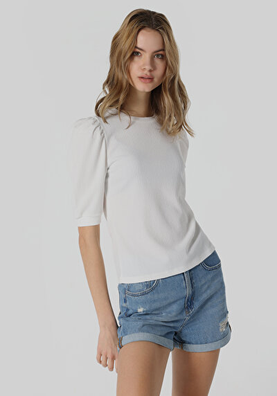 Afficher les détails de T-shirt À Manches Courtes Blanc Regular Fit  Femme