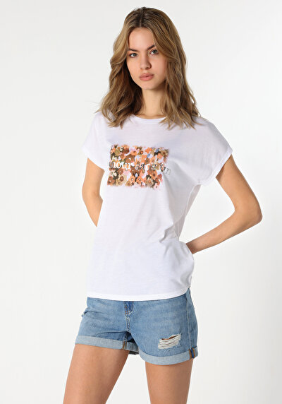 Image de T-shirt À Manches Courtes Blanc Regular Fit  Femme