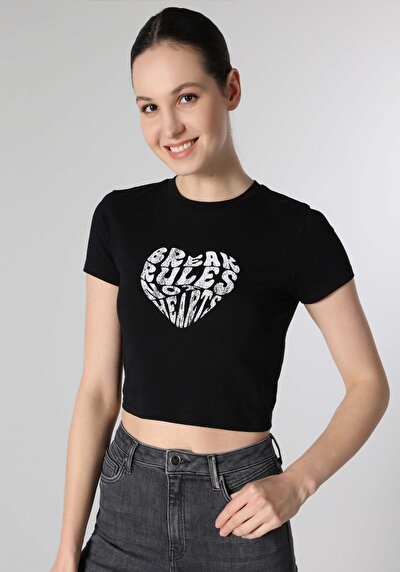 Image de T-shirt À Manches Courtes Noir Slim Fit Femme