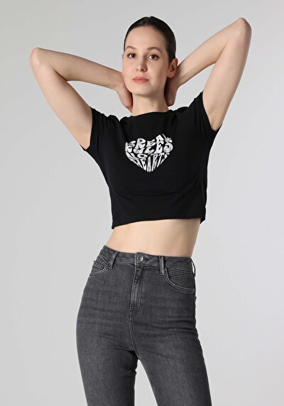 Afficher les détails de T-shirt À Manches Courtes Noir Slim Fit  Femme