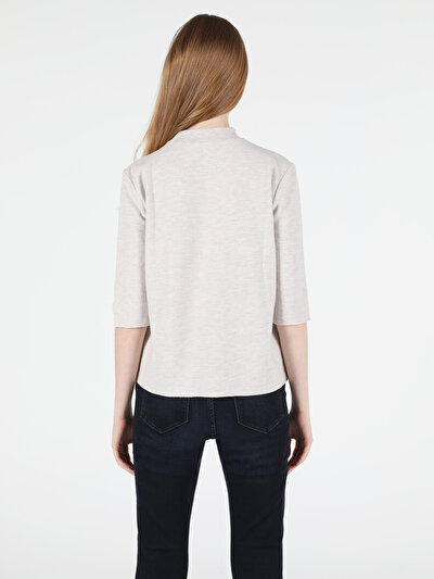 Afficher les détails de T-shirt À Manches Longues Beige Regular Fit  Femme