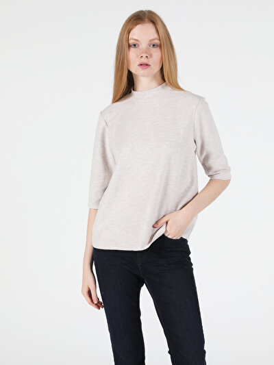 Afficher les détails de T-shirt À Manches Longues Beige Regular Fit  Femme