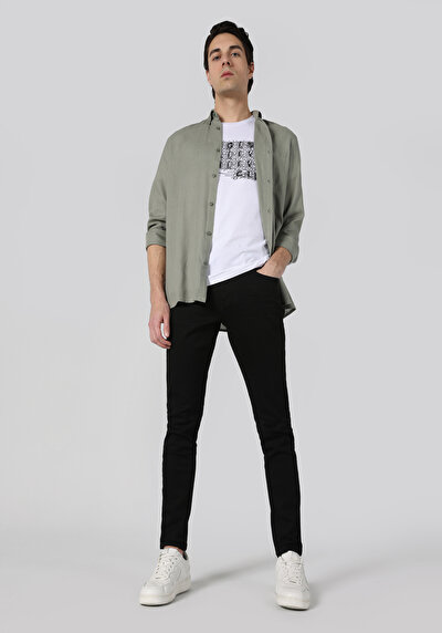 Image de Chemise À Manches Longues Kaki Regular Fit Droit Gabardine Homme