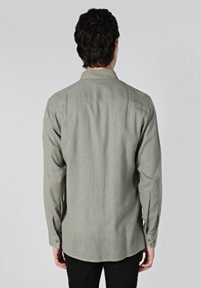 Image de Chemise À Manches Longues Kaki Regular Fit Droit Gabardine Homme