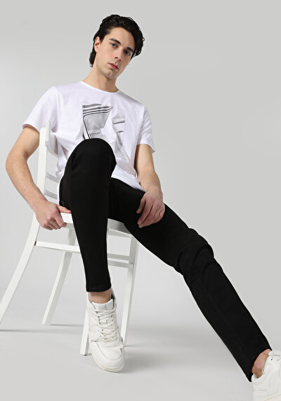 Image de T-shirt À Manches Courtes Blanc Regular Fit Imprimé Homme