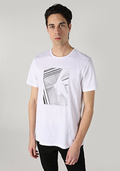 Image de T-shirt À Manches Courtes Blanc Regular Fit Imprimé Homme