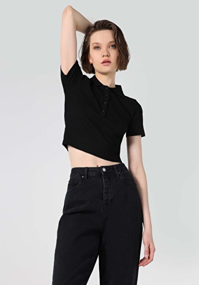 Image de T-shirt À Manches Courtes Noir Slim Fit Femme