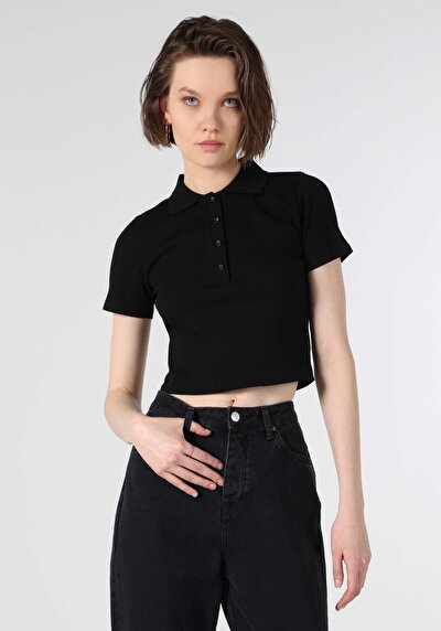 Image de T-shirt À Manches Courtes Noir Slim Fit Femme