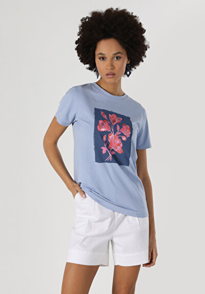 Image de T-shirt À Manches Courtes Bleu Regular Fit  Femme