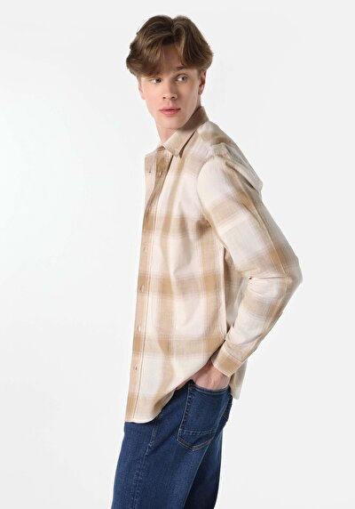 Image de Chemise À Manches Longues Beige Regular Fit Homme