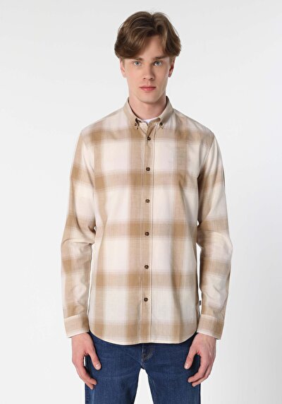 Image de Chemise À Manches Longues Beige Regular Fit Homme