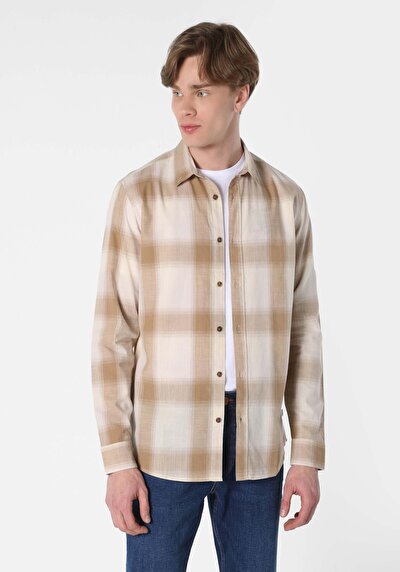 Image de Chemise À Manches Longues Beige Regular Fit   Homme