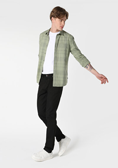 Image de Chemise À Manches Longues Vert Slim Fit Homme
