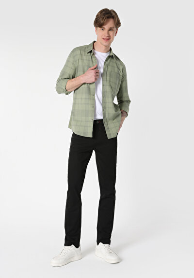 Image de Chemise À Manches Longues Vert Slim Fit   Homme