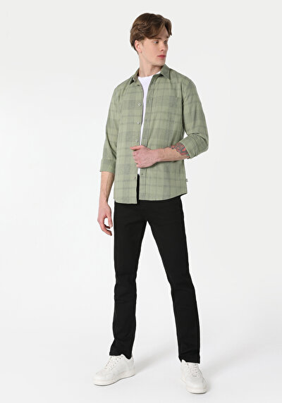 Image de Chemise À Manches Longues Vert Slim Fit   Homme
