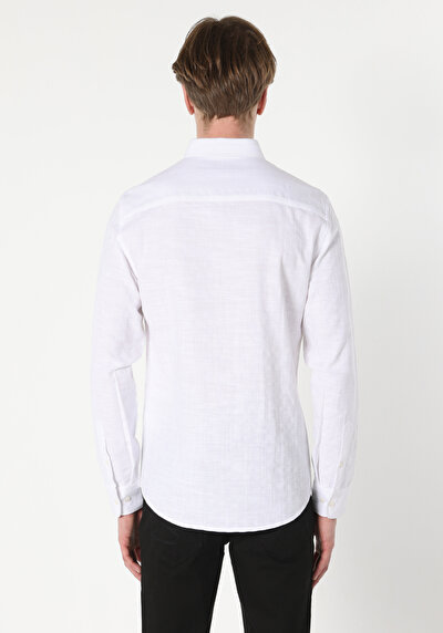 Image de Chemise À Manches Longues Blanc Slim Fit Droit Popeline Homme