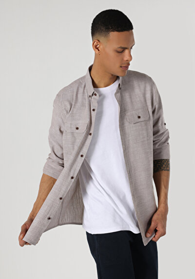 Image de Chemise À Manches Longues Beige Regular Fit   Homme