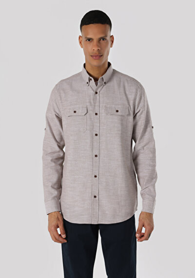 Image de Chemise À Manches Longues Beige Regular Fit Homme