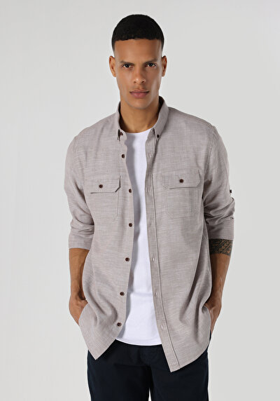 Image de Chemise À Manches Longues Beige Regular Fit   Homme