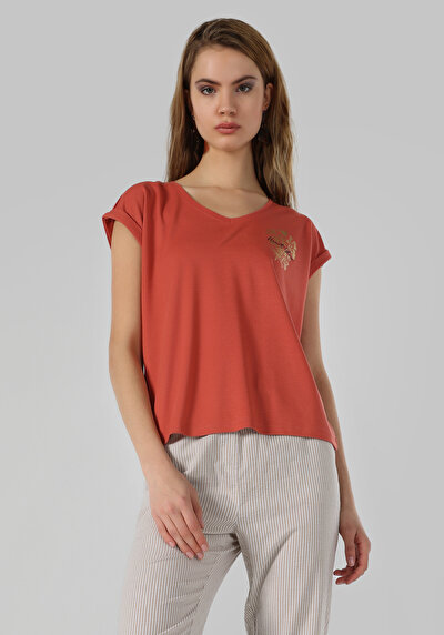 Image de T-shirt À Manches Courtes Orange Regular Fit Femme