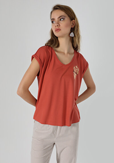 Image de T-shirt À Manches Courtes Orange Regular Fit  Femme