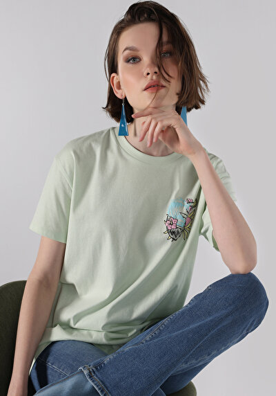 Image de T-shirt À Manches Courtes Vert Comfort Fit  Femme
