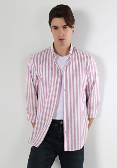 Image de Chemise À Manches Longues Violet Slim Fit   Homme